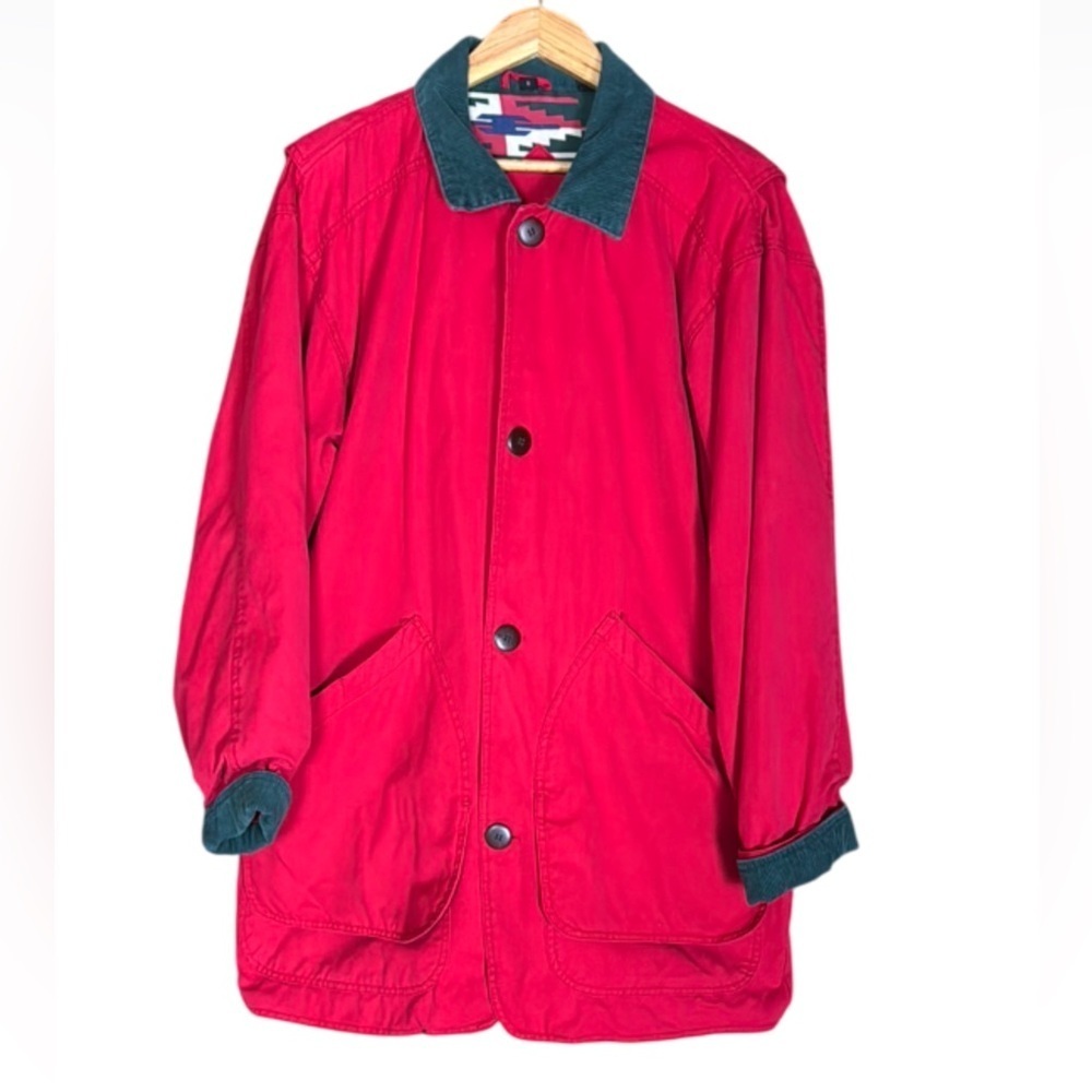Vintage Greatland Apparel red barn / chore jacket with green corduroy trim Small